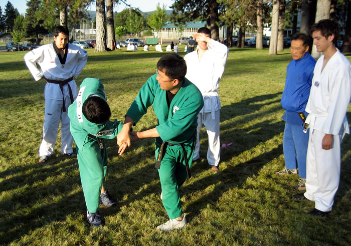 Master Kang demonstrates wrist throw